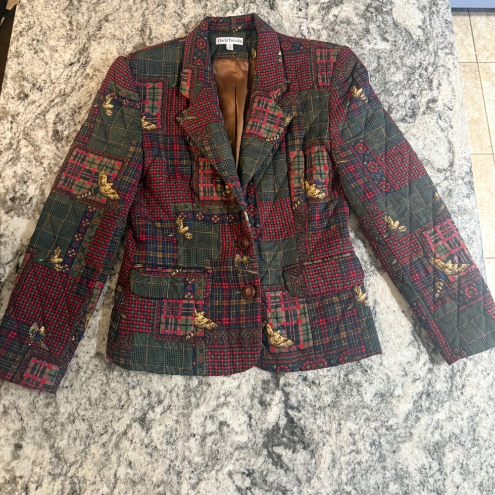 David Brooks Vintage Quilted Patchwork Blazer Pheasant Plaid Womens 4 Old Money - Picture 2 of 11